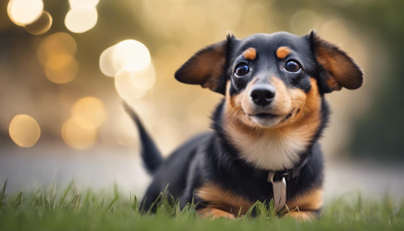 Dorgi puppy sitting on a couch — Corgi Dachshund mix